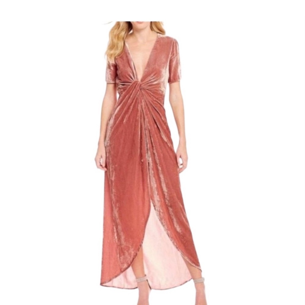 J.O.A Los Angeles Velvet Twist-Front Maxi Dress in Dusty Rose size Small NWT